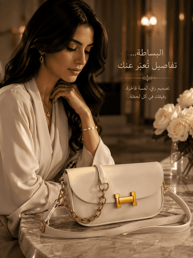 حقيبة إيفوري بقفل H الذهبي