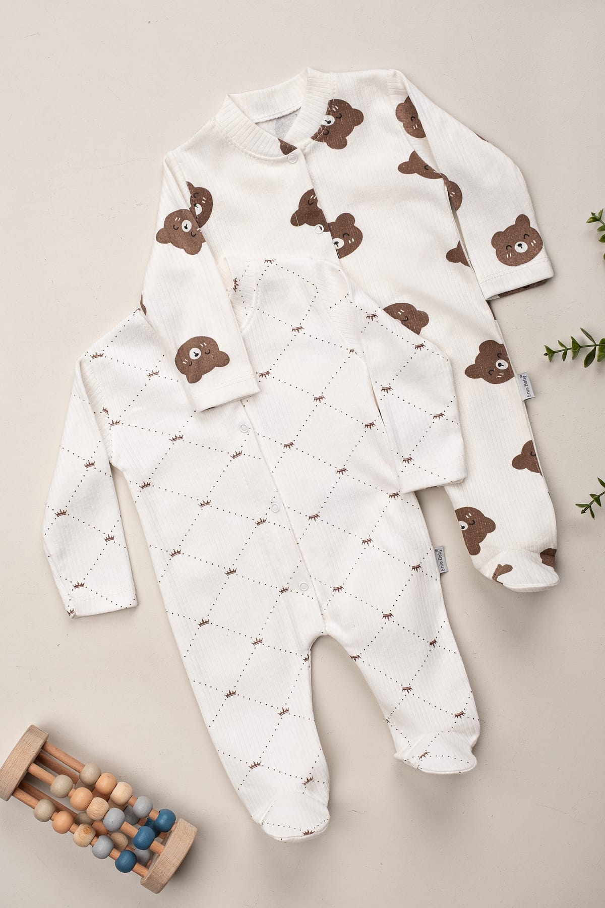 طقم رومبير بيج قطعتين بنقشة مزخرفة لحديثي الولادة — ENIA BABY