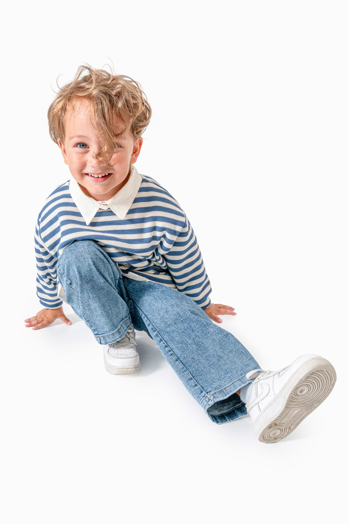 طقم سويت شيرت وبنطلون كحلي مخطط — Jikko Baby