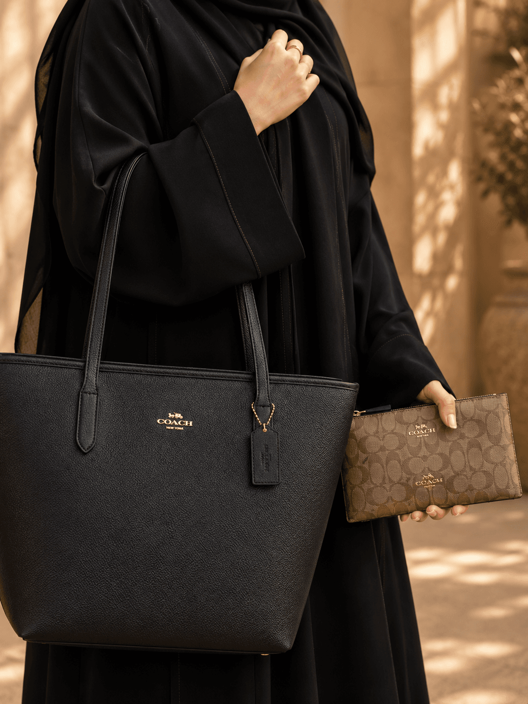 طقم حقيبة توت جلد فاخرة + محفظة صغيرة متناسقة