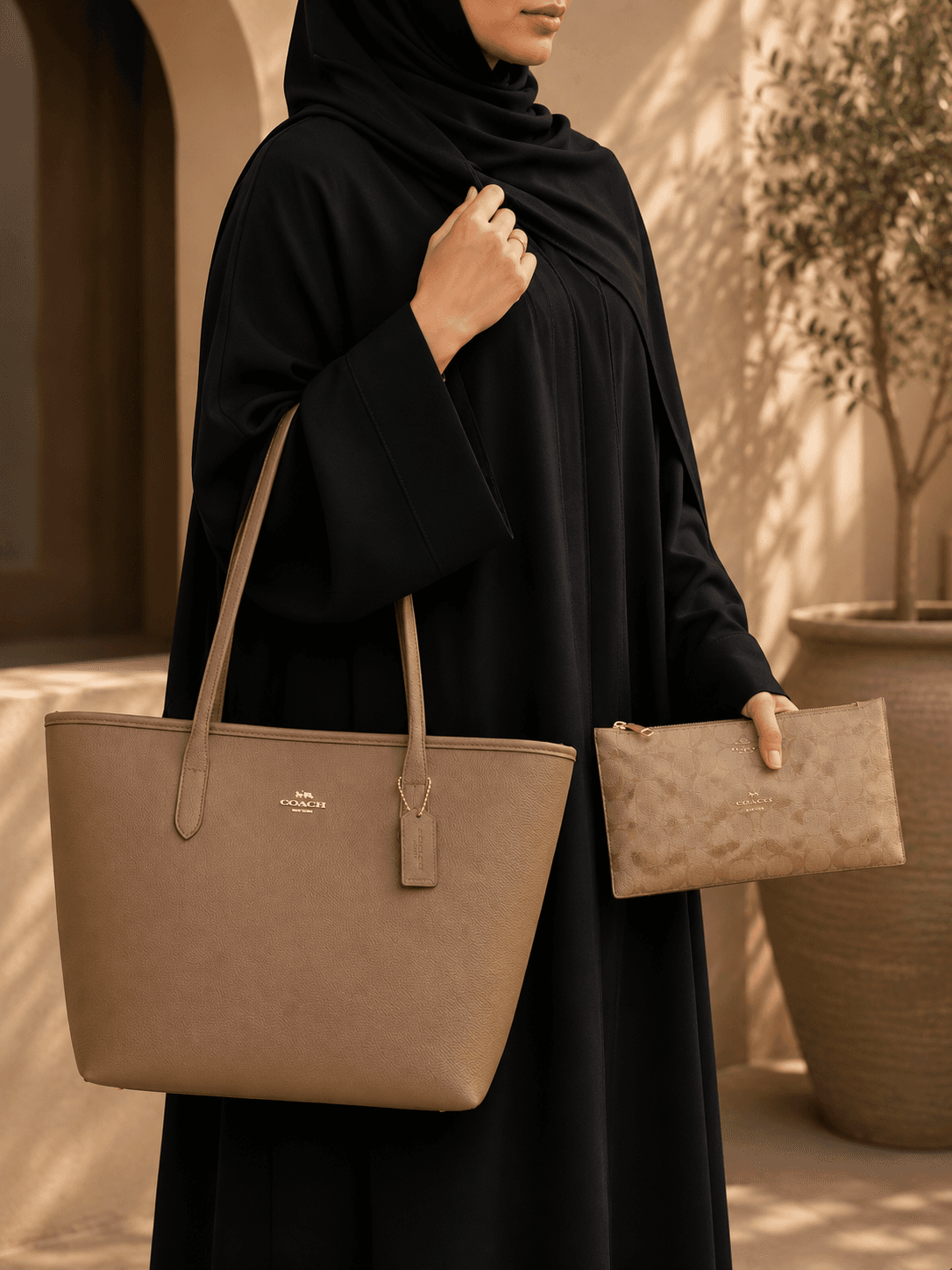 طقم حقيبة توت جلد فاخرة + محفظة صغيرة متناسقة