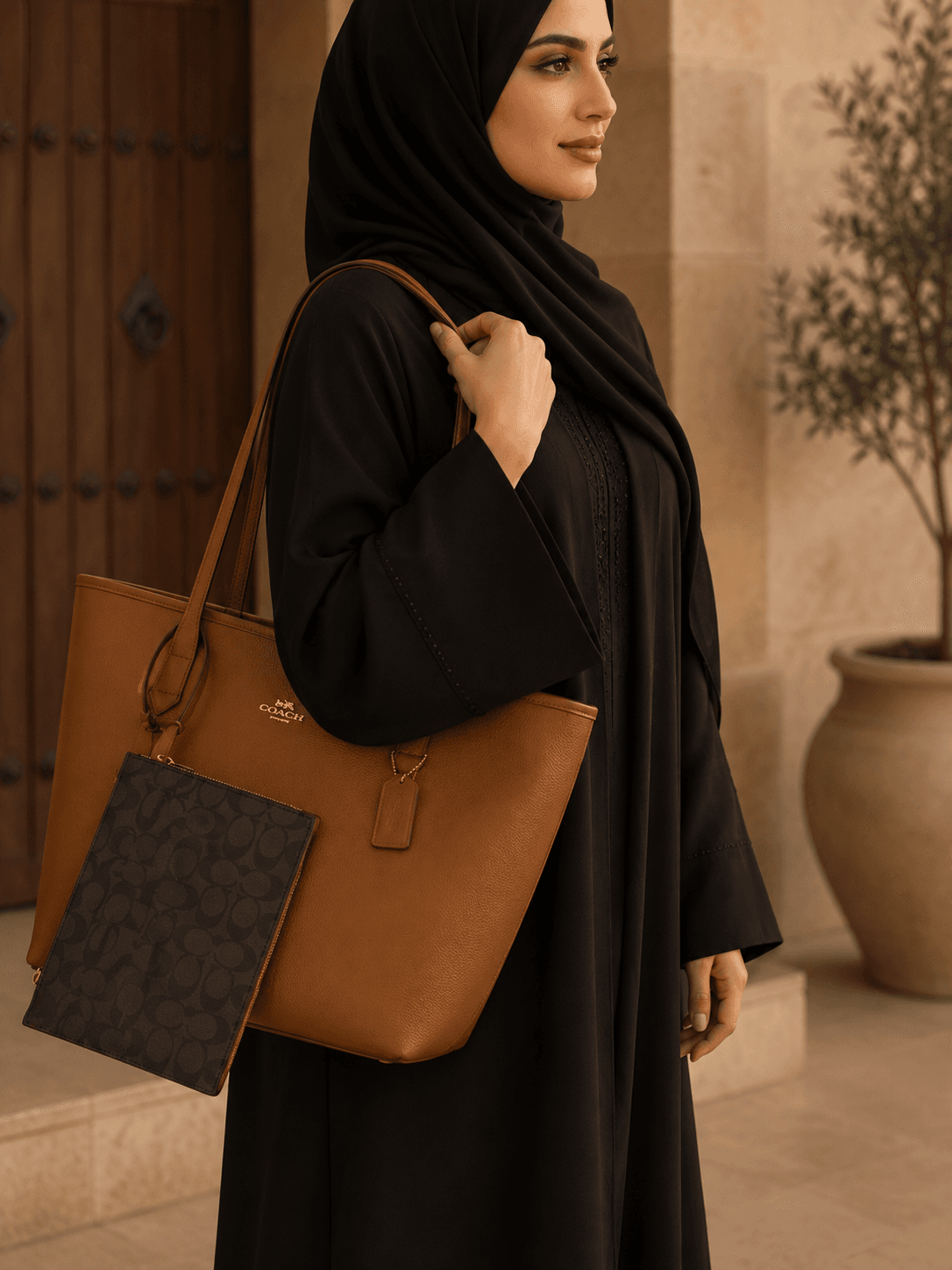 طقم حقيبة توت جلد فاخرة + محفظة صغيرة متناسقة