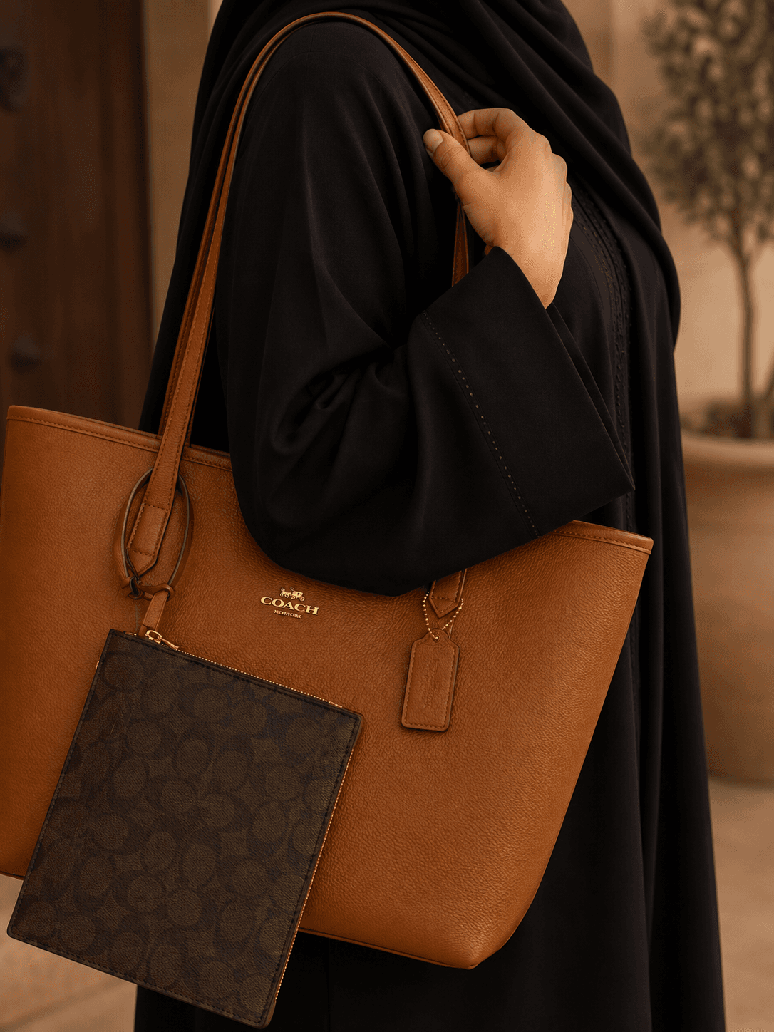 طقم حقيبة توت جلد فاخرة + محفظة صغيرة متناسقة