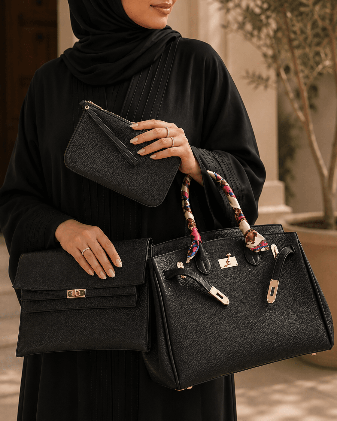 طقم حقيبة يد فاخرة 3 قطع مع محفظتين