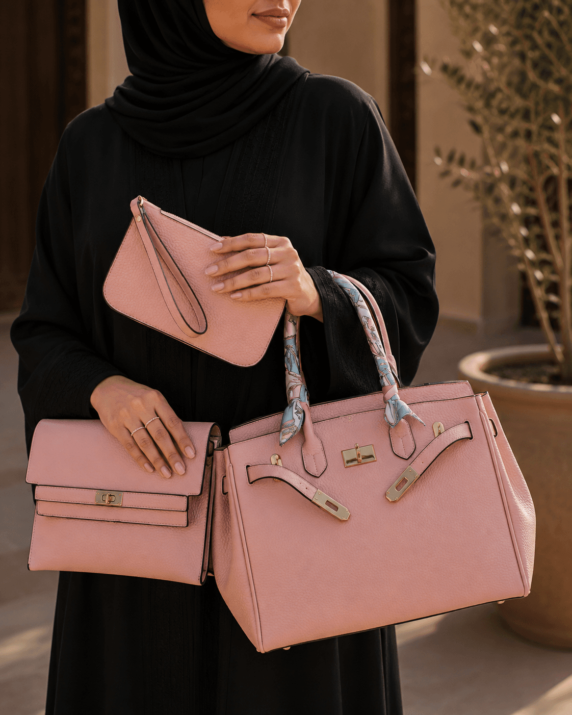 طقم حقيبة يد فاخرة 3 قطع مع محفظتين
