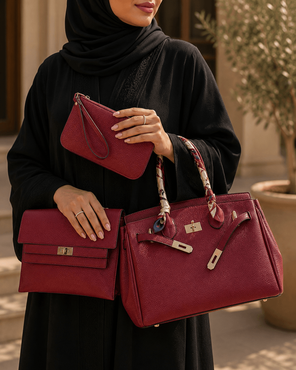 طقم حقيبة يد فاخرة 3 قطع مع محفظتين