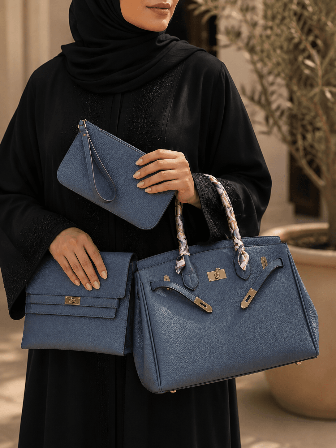 طقم حقيبة يد فاخرة 3 قطع مع محفظتين