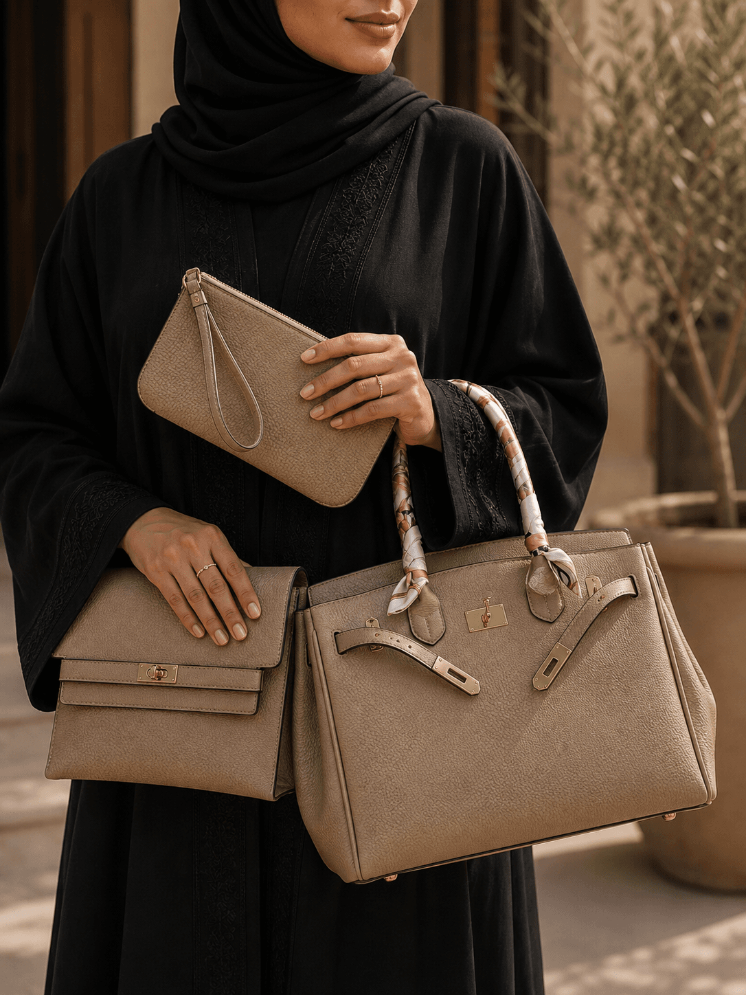 طقم حقيبة يد فاخرة 3 قطع مع محفظتين