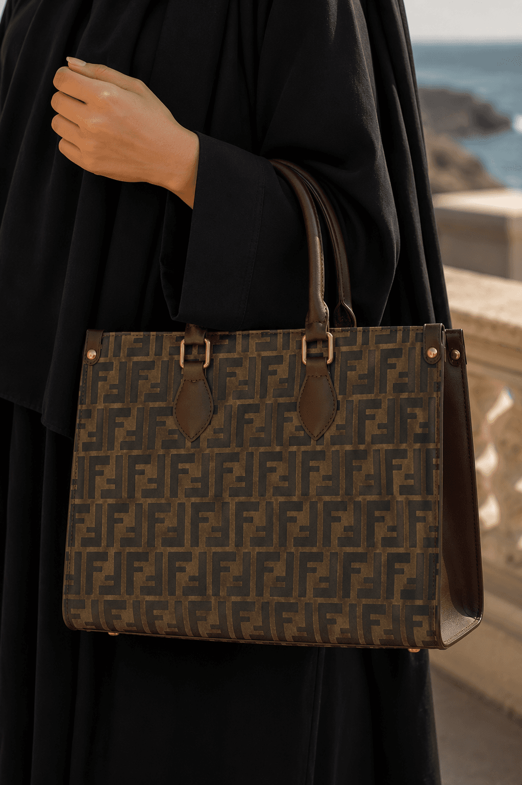 حقيبة يد قماشية بنقشة مطبوعة كلاسيكية