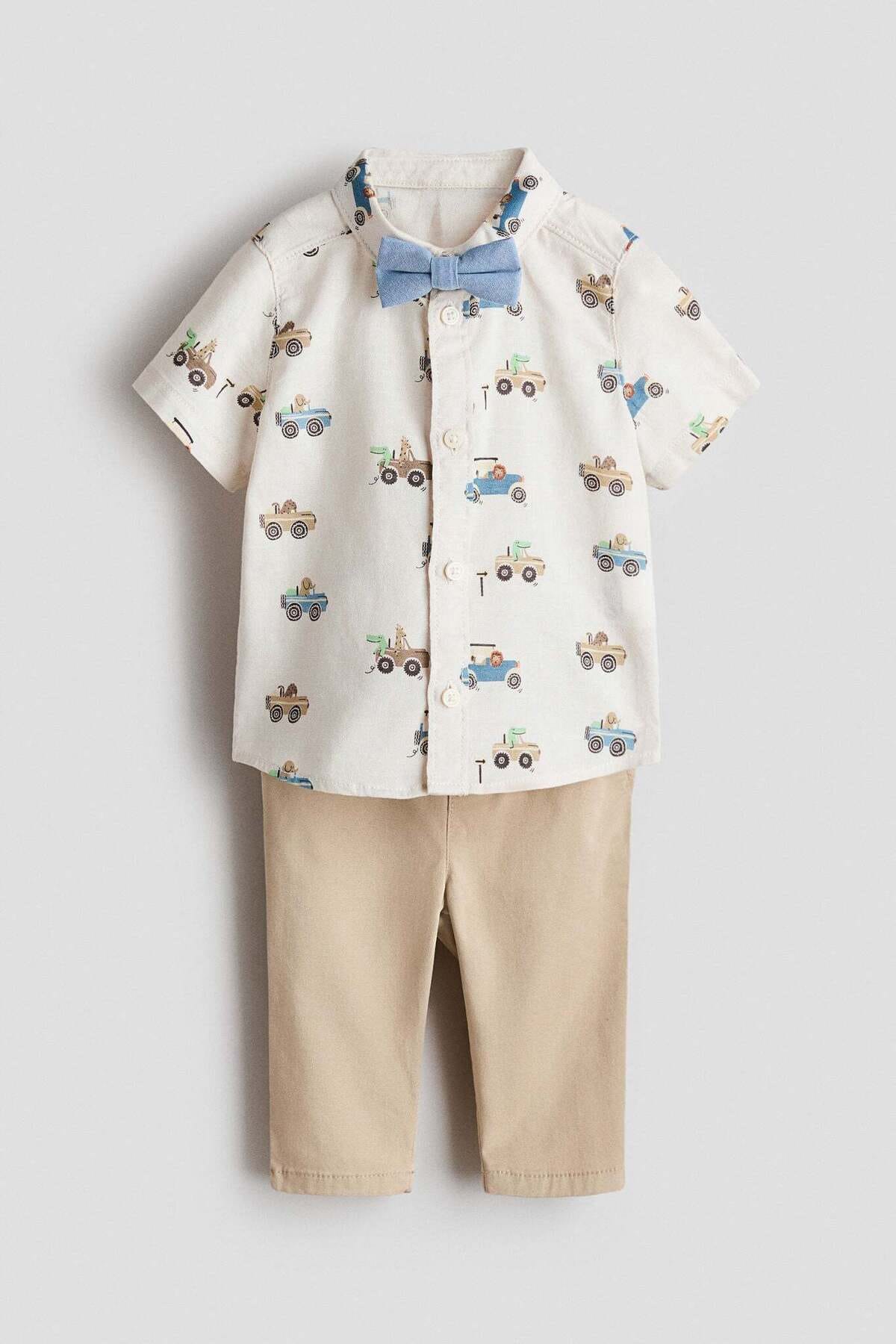 طقم أولادي رسمي بيج 3 قطع (قميص + صديري + ربطة عنق) — H&M